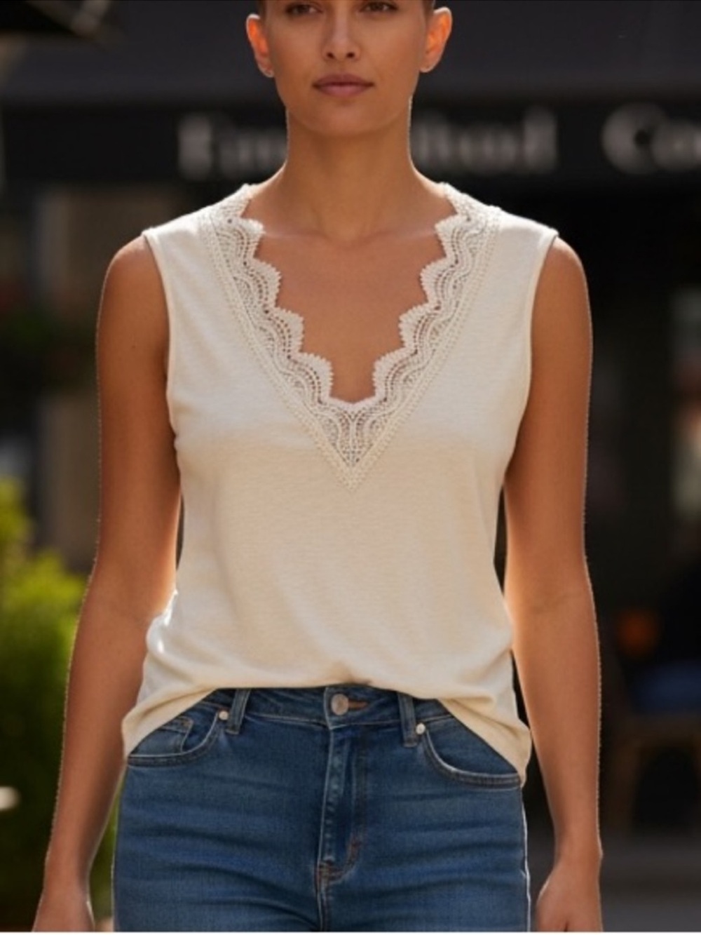 ME+EM Lace Layering Cami white size 10 0998 crochet layering tank